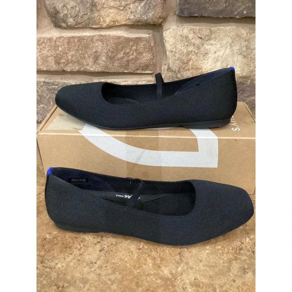 Rothys The Max Square Mary Jane Black Flats Womens Size 10.5 232-001 New